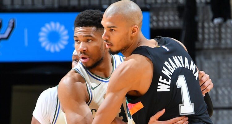 fcd4fa80 giannis antetokounmpo versus victor wembanyama milwaukee bucks at san antonio spurs